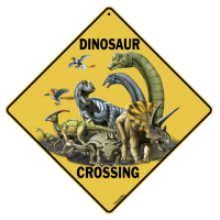 Dinosaur crossing road sigh -The Dinosaur Farm