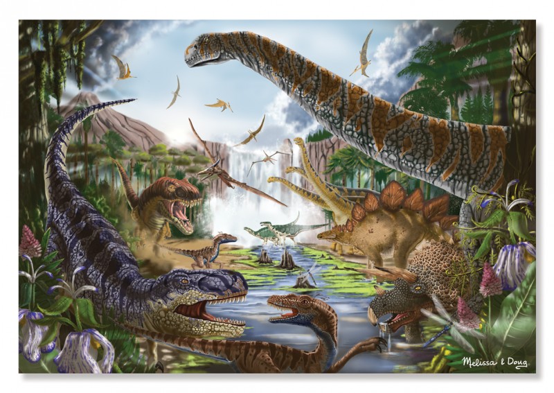 200pc-Prehistoric-Waterfall-Dino-Cardboard-Jigsaw-Puzzle-Melissa--doug-the dinosaur farm