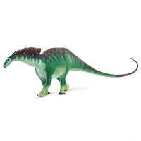 Amargasaurus figure measures a whopping 16 inches long and just over 4 1/2 inches high. Our hand-painted Amargasaurus is a dark green above fading to a lighter shade below, with reddish brown markings on its back and red tips on its spines