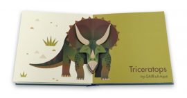 Watch long-extinct creatures spring to life in a striking first pop-up book for budding paleontologists. Showcased are fifteen dinosaurs and prehistoric reptiles, from Ankylosaurus to Velociraptor, each one accompanied by its name and pronunciation. At once simple and sophisticated, Owen Davey’s striking pop-ups, with their geometric patterns of spiky scales, dramatic splotches, and dotted feathers, are sure to mesmerize dinosaur aficionados of all ages.