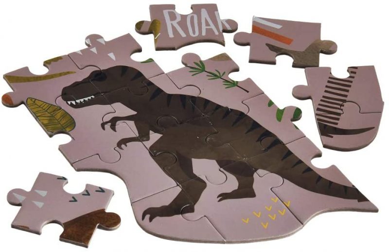 Floss and rock dino shaped jigsaw puzzle 80 piece the dinosaur farm