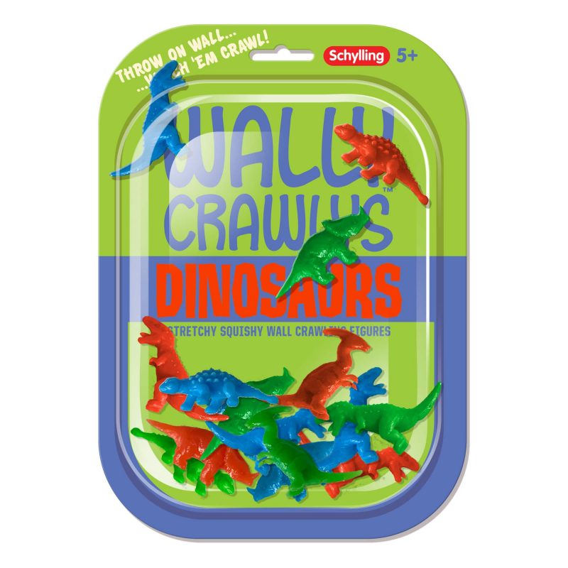 Toss’em on the wall and watch’em crawl! Wally Crawlys let you have stretchy, squishy wall-crawling fun. Watch Dinasour Wally Crawlys tumble, crawl, and battle their way down with funny animated action. You’ll love the excitement of these prehistoric creatures dueling to the finish. Wally Crawlys are fun to throw on glass or up against the wall. Mix & match your Wally Crawlys to watch a mashup of bendy, squishy fun unfold!