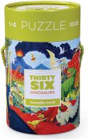 Crocodile Creek - Thirty-Six Dinosaurs - 100 Piece Jigsaw Puzzle in Canister, Includes Educational Dino Finder Sheet, for Ages 5 Years and Up