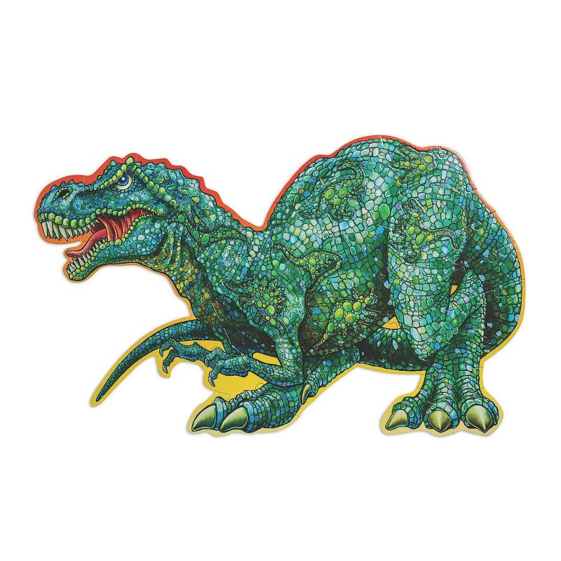 This adorably designed Dinosaur Floor Puzzle has shiny foil accents for extra fun. Piece together 51 thick and sturdy pieces, with unique shapes for curious minds, including a pterodactyl, a stegosaurus and more! Assembled size: 2' x 3' 51 piece puzzle For ages 5 years and up