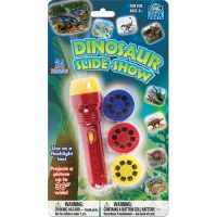 Mini projector with 3 discs for a total of 24 Dinosaur images to view! Or use without the discs as a great little flashlight! Batteries included.