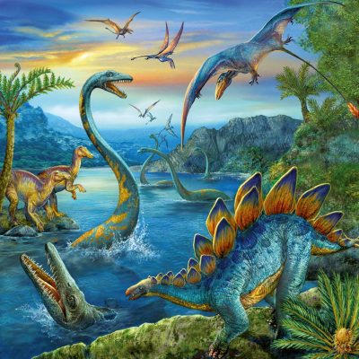 Ravensburger 09317, Dinosaur Fashion 3 x 49 Piece Puzzles in a Box, 3 x 49 Piece Puzzles for Kids 1
