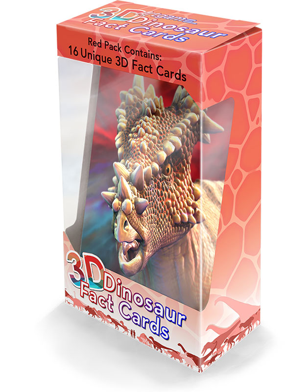 Check out our Dinosaur Fact Cards. Each color pack includes 16 unique Dinosaur cards with 3D art on the front and dinosaur specific information on the back. Get all the colored packs to collect all 48 Dinosaur cards.