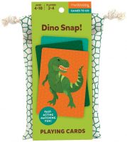 Mudpuppy Games-to-Go Dino Snap! Playing Cards is a fast-acting game of matching colorfully illustrated dinos with its skeleton card. Perfect for playing on the go, cards are packaged in a travel-friendly drawstring bag for easy cleanup and storage. - 2-4 Players - Instructions included - 40 Playing Cards - Cards Size: 2.5 x 3.5", 6 x 9cm - Ages 4-10 - Package size: 4 x 6", 10 x 15cm - Pattern on back of cards - Fabric bag is 100% cotton - Lost the instructions? Download instructions here - Packaging contains 70% recycled paper. Printed with nontoxic inks.