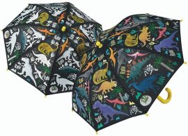 43P6401 Dinosaur Color Changing Kids Umbrella Suitable for ages 3 and up Changes colour in the rain Velcro tie to keep it neatly stored Umbrella size: 25.98 inches x 23.62 inches