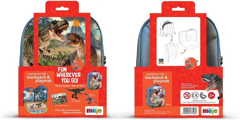 Mojo - Prehistoric Life Backpack and Playmat Mojo Fun - Highly detailed and hand painted Animals, Birds, Sea Life and Dinosaurs. The word Mojo literally means "inner magic". Mojo's aim is to awaken that inner magic in everyone, to reveal the child that lies within us all. COMPLETE PLAYWORLD: This well designed backpack playset from MOJO has a front side unfolding playmat with a fun jurassic theme. In the backpack storage compartment there are 2 high-quality, hand painted dinosaur figurines and an exclusive MOJO collectors booklet for children to preview the entire collection of MOJO figurines and learn about animals. PREHISTORIC ANIMAL COLLECTION: This backpack playset includes a T-Rex and Velociraptor figurine which are part of a large assortment of animal figurines from our MOJO Prehistoric Extinct Animals Collection. Collect them all! SAFETY TESTED & GUARANTEED: All MOJO figurines are produced with the highest specifications using only the finest materials. All our figurines exceed all global testing requirements and are regularly tested to ensure child safety and continuous quality assurance. Part of the Prehistoric Series by Mojo. The art work and detail are beautiful on this hand painted figure. Made of durable synthetic material. Hand Painted. Product Code: MOJO-387723