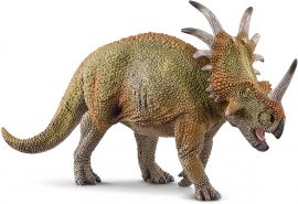Watch out for Styracosaurus, a "spiked lizard" dinosaur with a nose horn and a horned frill. This prehistoric giant roams the plains and woodlands, as well as pillow forts, ball pits, and piano lessons. Favorite foods: Ferns, palms, and brussels sprouts (if you're not gonna eat 'em...). The Styracosaurus figurine is ready to stomp into the Schleich Dinosaurs collection of kids ages 4+.