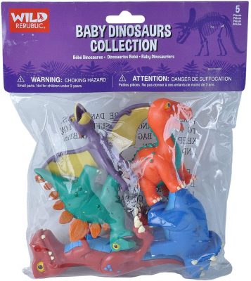 WILD REPUBLIC Baby Dino Polybag, T-Rex, Stegosaurus, Brachiosaurus, Triceratops, Pteranodon, Dinosaur Figures, Gifts for Kids, 5Piece Playset 1