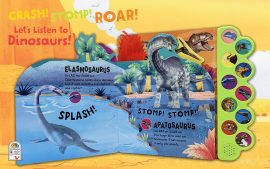 Crash! Stomp! Roar! Come take a journey and listen to dinosaurs with this sound book! Meet prehistoric creatures on land, in the air, or even underwater and learn fun and ferocious facts along the way. Did you know that the Pteranodon could have a wingspan of more than 20 feet? Or that the Apatosaurus was an herbivore? What is an herbivore? Uncover the answer and explore these incredible creatures, while pressing the 10 sound buttons to a variety of dinosaur sounds. This dinosaur book will keep your toddler entertained for hours! • Sturdy board pages allow little boy's and girl's exploring hands to play and read over and over again • 10 wild noises and exciting roars of the Velociraptor, Wolly Mammoth T-Rex, and more! • Illustrations with vibrant coloring and shaped cutouts of dinosaurs to turn the page make this interactive book come to life and help keep any toddler or baby engaged • Several icons on each page correspond with the buttons, providing an opportunity for boys and girls to practice matching and fine motor skills. • A great alternative to dinosaur toys, babies and toddlers will love exploring and reading this book over and over again! Discover more song and sound books or add to your family's collection of dinosaur books with more from Cottage Door Press!