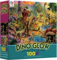 Check out this 100 piece, glow in the dark, Ceaco jigsaw puzzle that's all about dinosaurs! This is one big party and all the guests are prehistoric animals from big to biggest! How many dinosaurs can you find in the puzzle? Once you are done piecing this fun and colorful puzzle together take it into the dark and watch the images glow. Yes, this puzzle is double the fun!