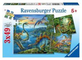 More than just a puzzle in a box. There are 3 puzzles and 3 mini posters to use for reference. We have created the perfect selection for your pint-sized puzzlers, featuring engaging designs and Ravensburger’s high-quality, child-friendly formats. Assemble the pieces to reveal three images from the land of dinosaurs! Ravensburger 3 x 49 piece Puzzles are a fun way to train recognition, logical thinking, patience, and hand-eye coordination. Puzzle difficulty when chosen correctly, strengthens your child's self esteem and short term memory while having fun!