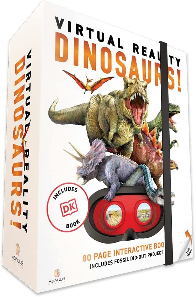 THE ULTIMATE GIFT EXPERIENCE! Discover dinosaurs like never before, with over 80 pages of interactive content that is sure to please dino enthusiasts of all levels! INTERACTIVE & IMMERSIVE! Step inside an interactive virtual museum to discover dozens of dinosaurs, from animated explainer videos to roller coaster rides, along with an epic T-Rex chase in virtual reality! WHAT'S IN THE BOX? This deluxe gift set includes an 80 page interactive DK book, along with a dig-out rock and tools to uncover a 10" T-Rex fossil, and a pair of VR goggles! VR GOGGLES INCLUDED! Includes a pair of hands-free goggles to create an immersive learning experience. Compatible with all smartphones with access to Google Play store and Apple iOS app store. All smart phone mobile devices have been tested to fit into the goggles, including “max” and plus size phones. Goggles not compatible with tablets.