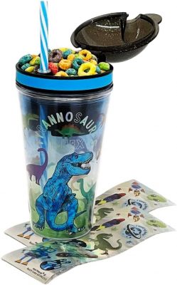 Hot-Focus-Snack-and-Drink-Cup-Kids-Combo-All-in-One-Tumbler-for-On-The-Go-2-Bonus-Sheets-of-Fun-T-rex-Stickers-Straw-Included-Dinosaur